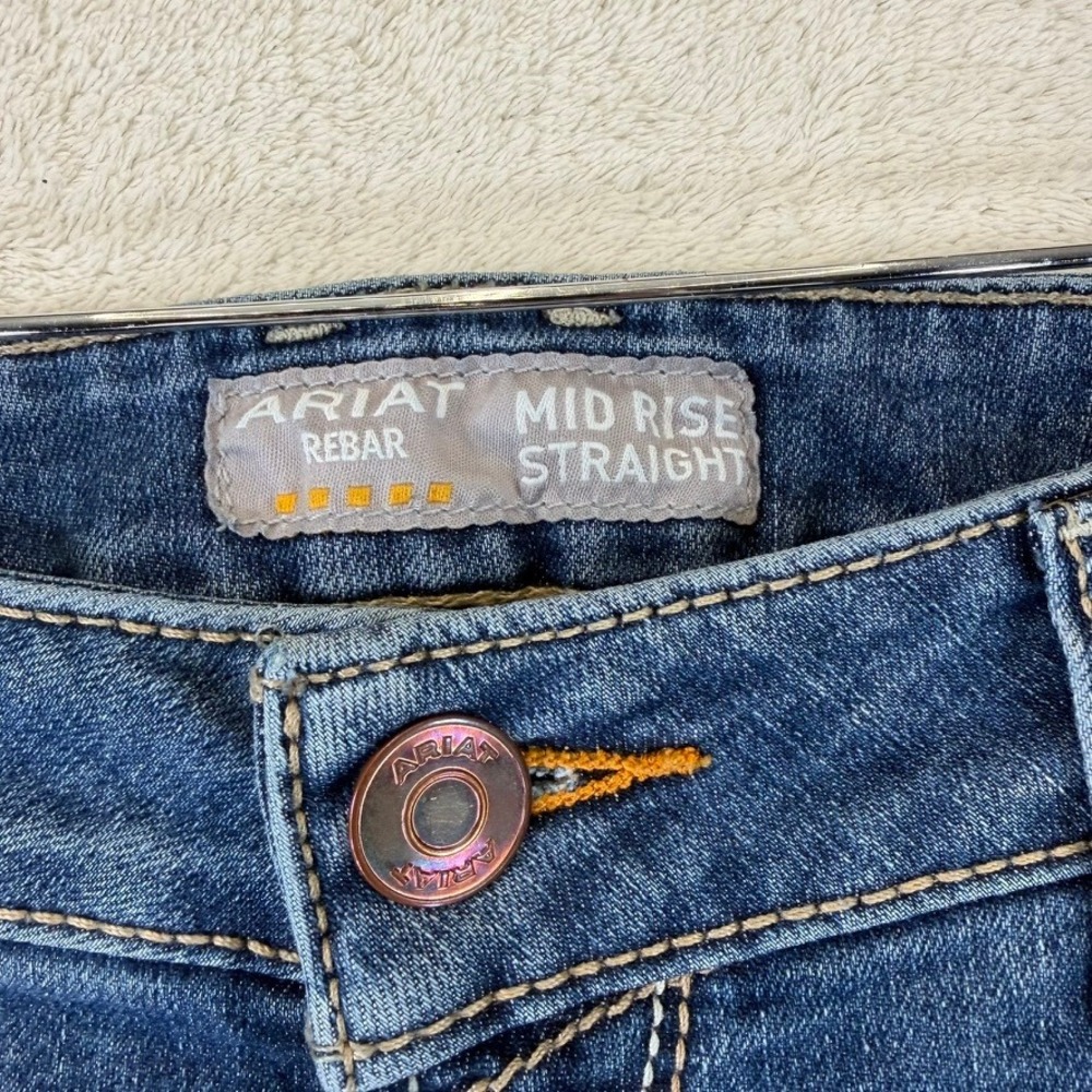 Ariat Rebar Riveter Straight Leg Jeans Nightride Mid Rise Blue Denim 32R - Picture 6 of 16